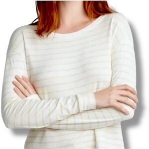 Marine Layer Marlie Drop Crew Stripe Yellow White Long Sleeve Knit Top XL Womens